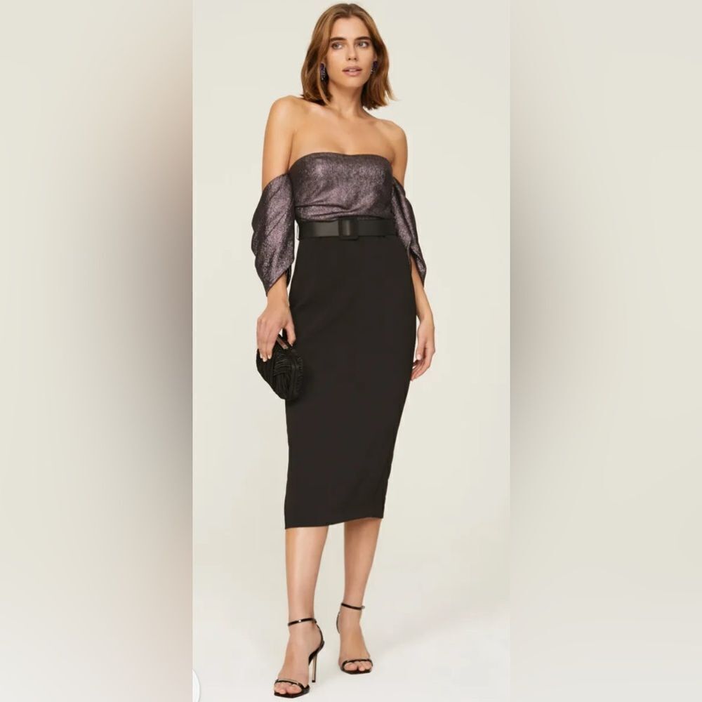 Badgley Mischka Metallic Off Shoulder Dress Size 10